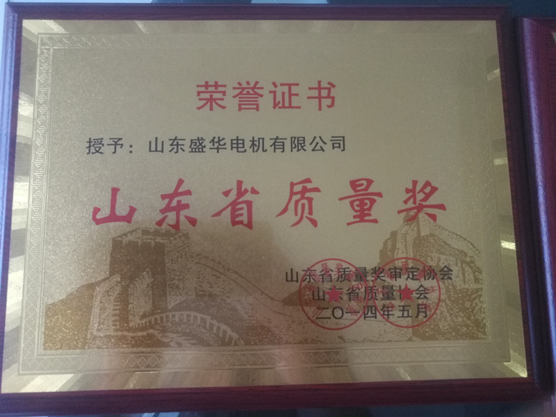  AG8旗艦廳電機公司資質榮譽《山東省質量獎》